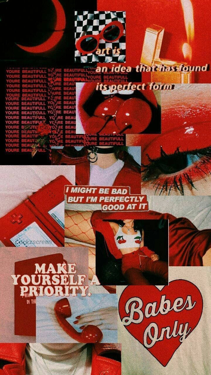 Vintage Cherry Babe Red Aesthetic Iphone Wallpaper