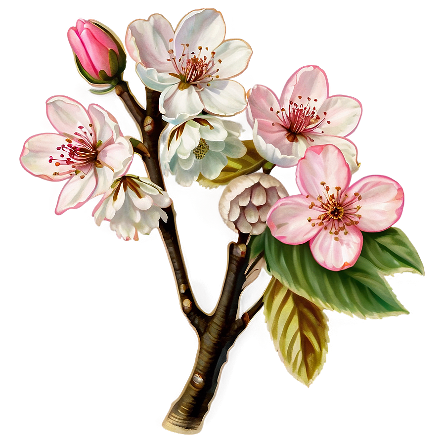 Vintage Cherry Blossom Illustration Png 05032024 PNG