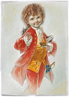Vintage Child In Red Coat Painting PNG