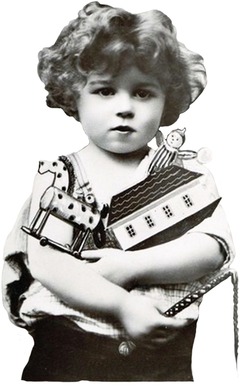 Vintage Child With Toy Houseand Doll PNG