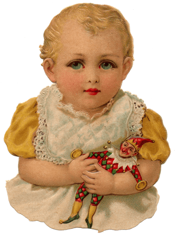 Vintage Childand Harlequin Doll PNG