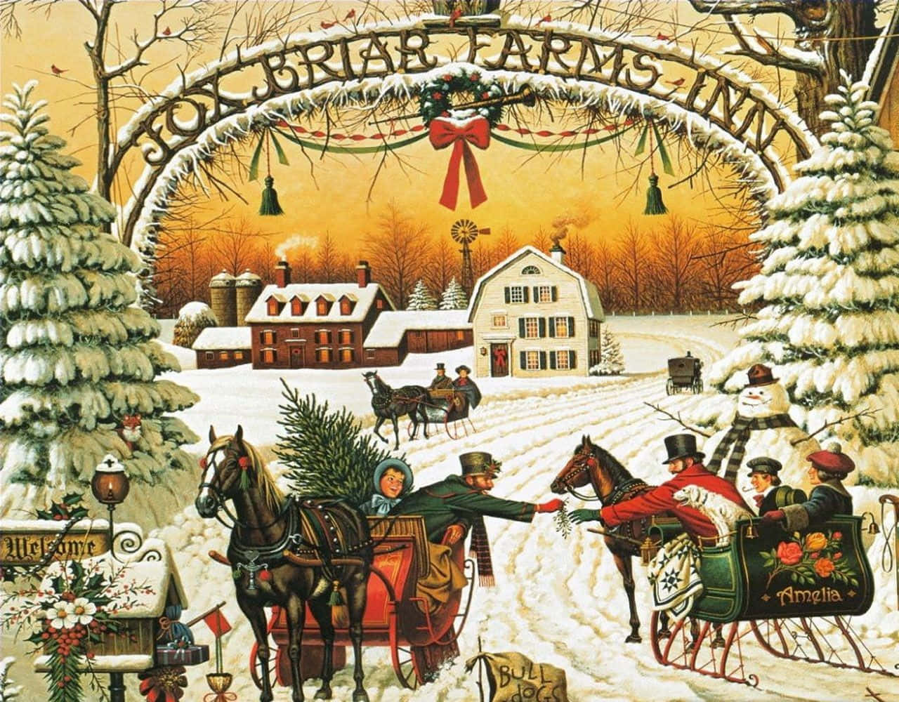 Stigtillbaka In I Det Gammeldags Charmen Av Julen Med En Vintage Jul
