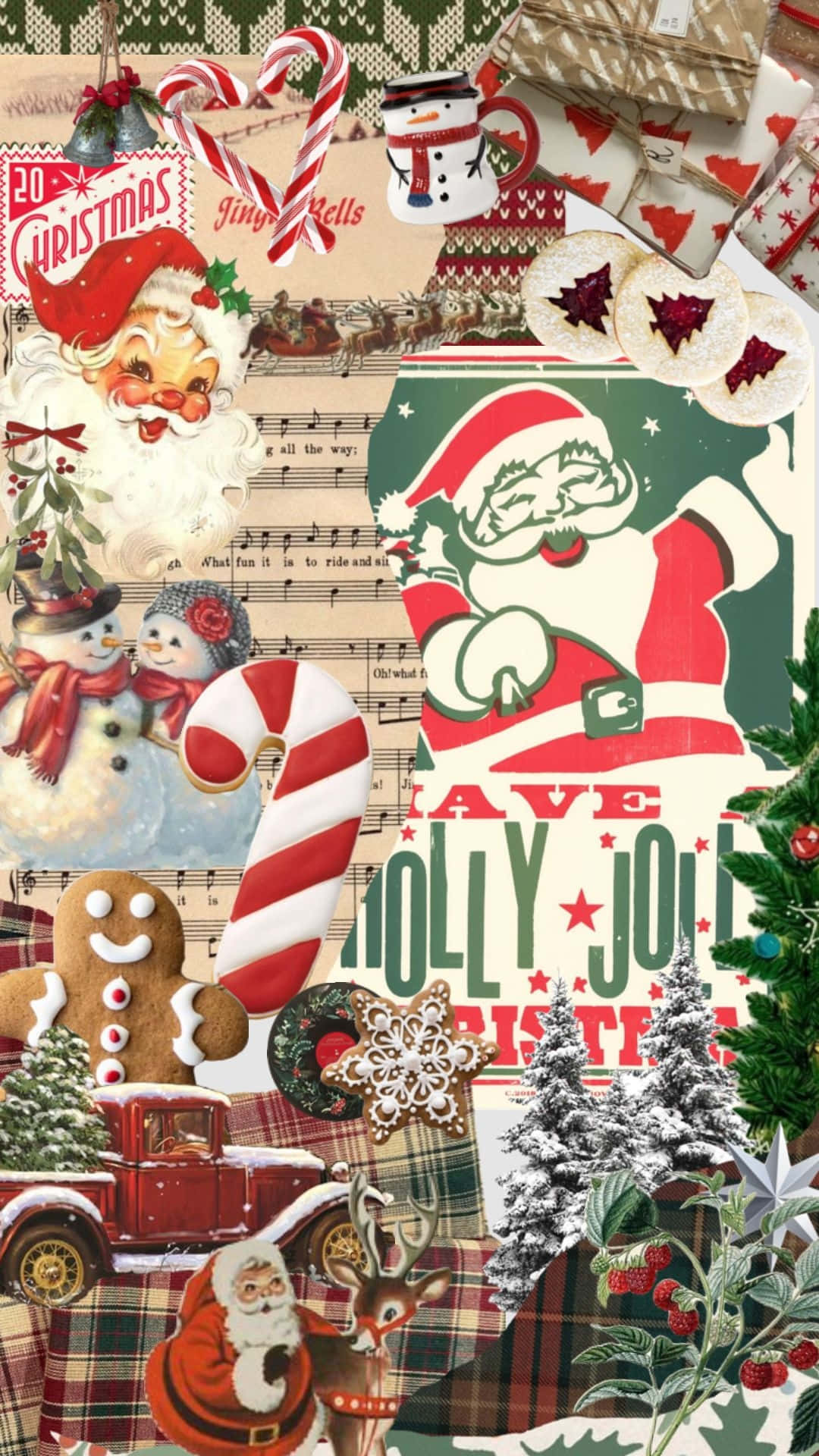 Vintage Christmas Collage Aesthetic Wallpaper