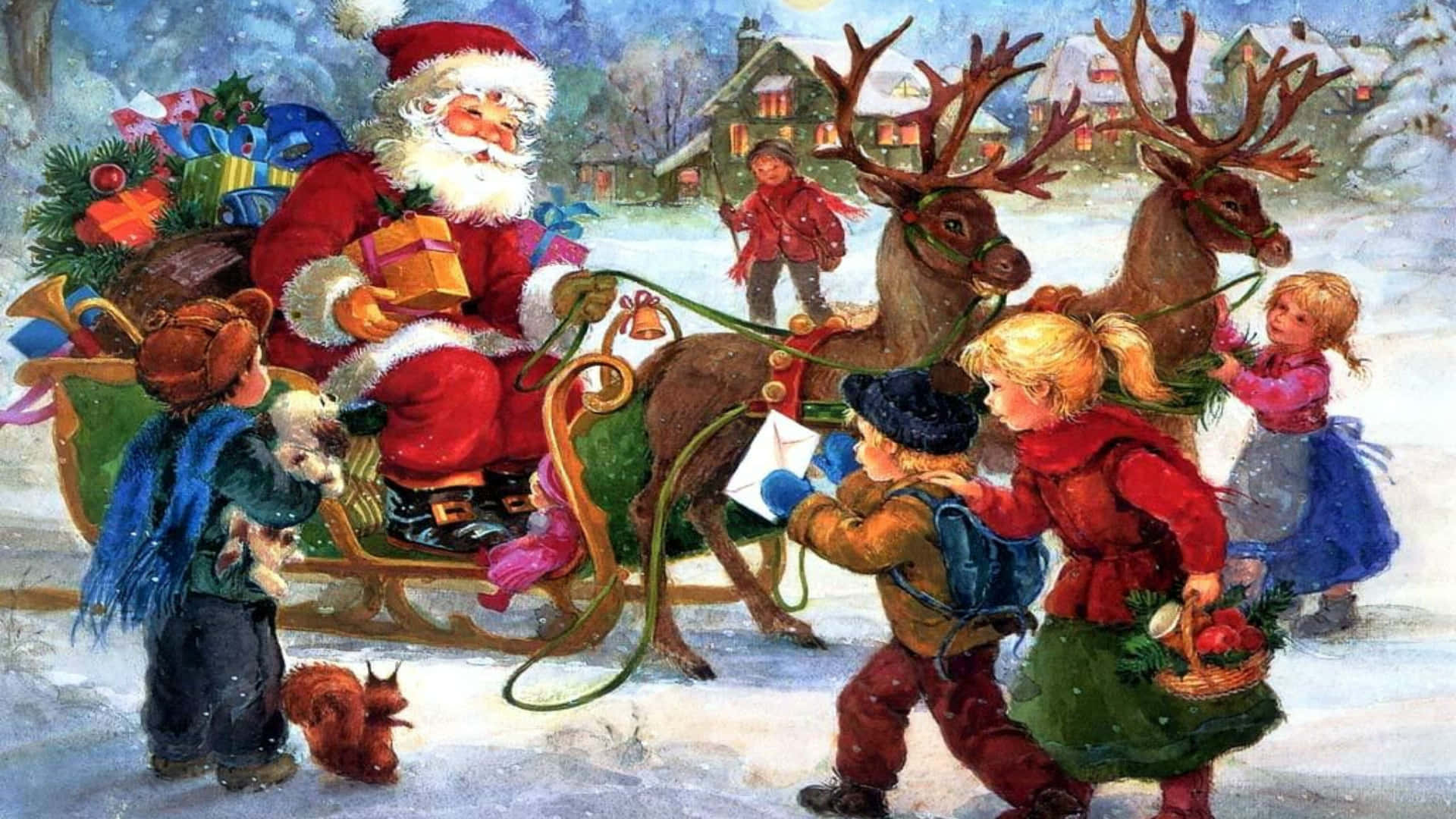 Nostalgic Snowy Christmas Scene Wallpaper