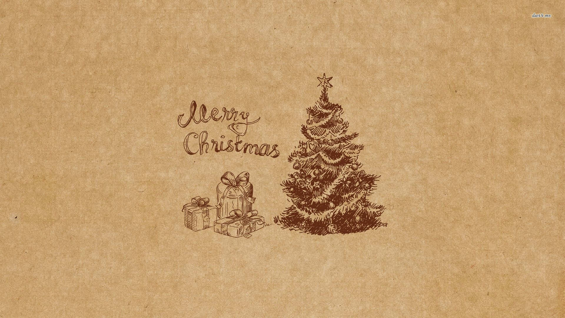 En jule træ på en brun papir baggrund Wallpaper