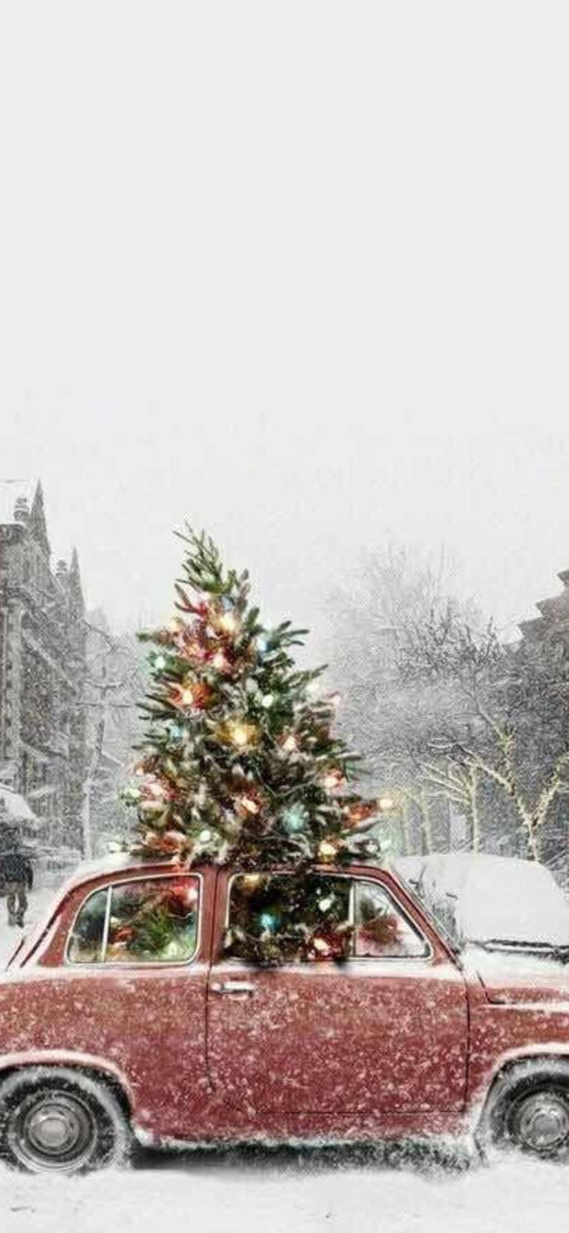 Scène De Voiture Vintage Avec Arbre De Noël Fond d'écran