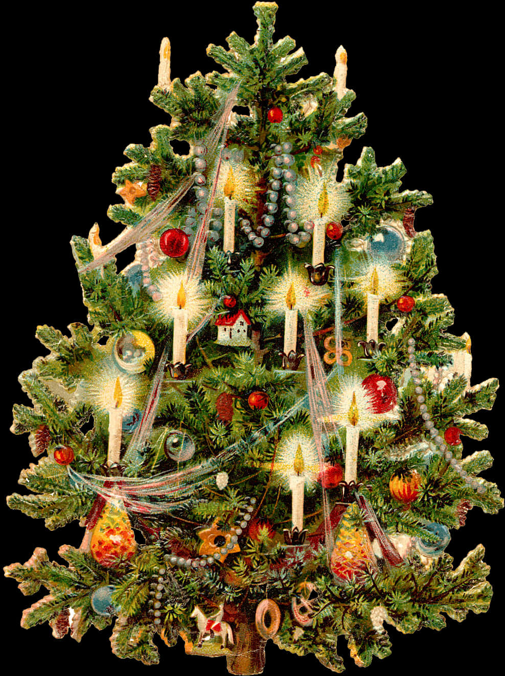 Vintage Christmas Tree Illustration PNG