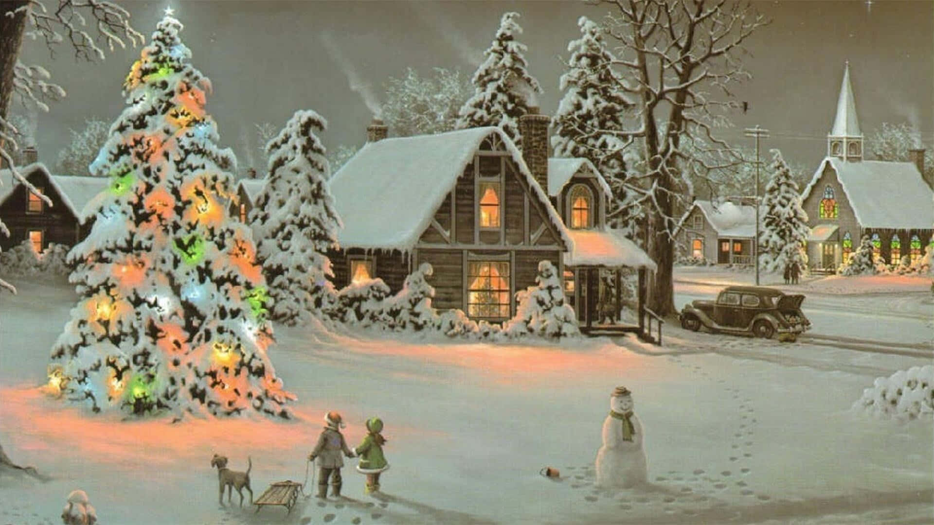 Snowy Vintage Christmas Wallpaper