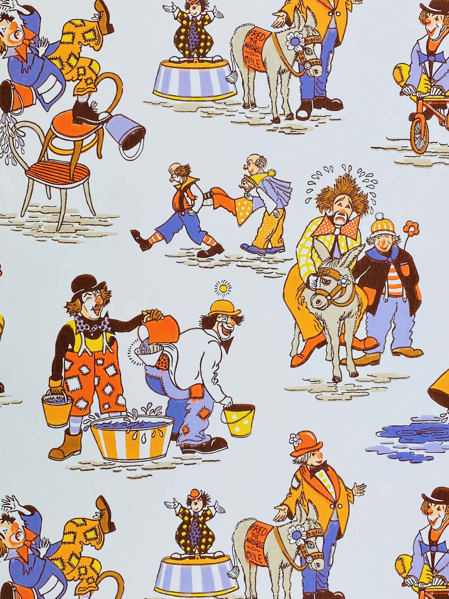 Vintage Circus Cartoon Pattern Wallpaper