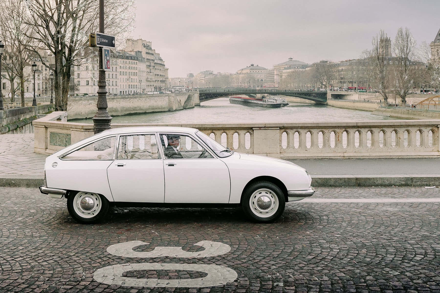 Vintage Citroen G S Rivier Seine Parijs Achtergrond