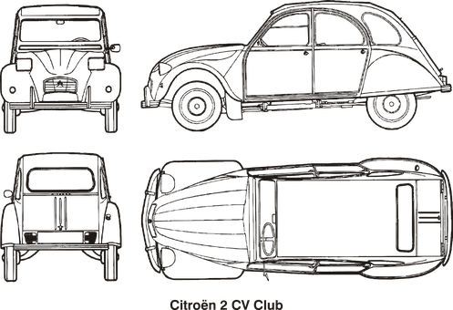 Vintage Citroen2 C V Blueprints PNG