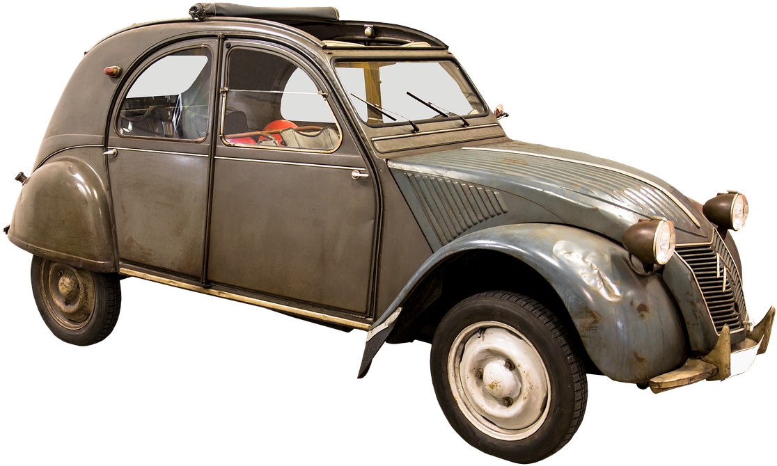 Vintage Citroen2 C Vwith Roof Rack PNG