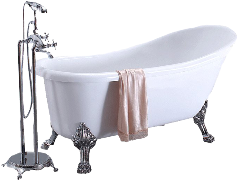 Vintage Clawfoot Bathtubwith Standing Faucet PNG