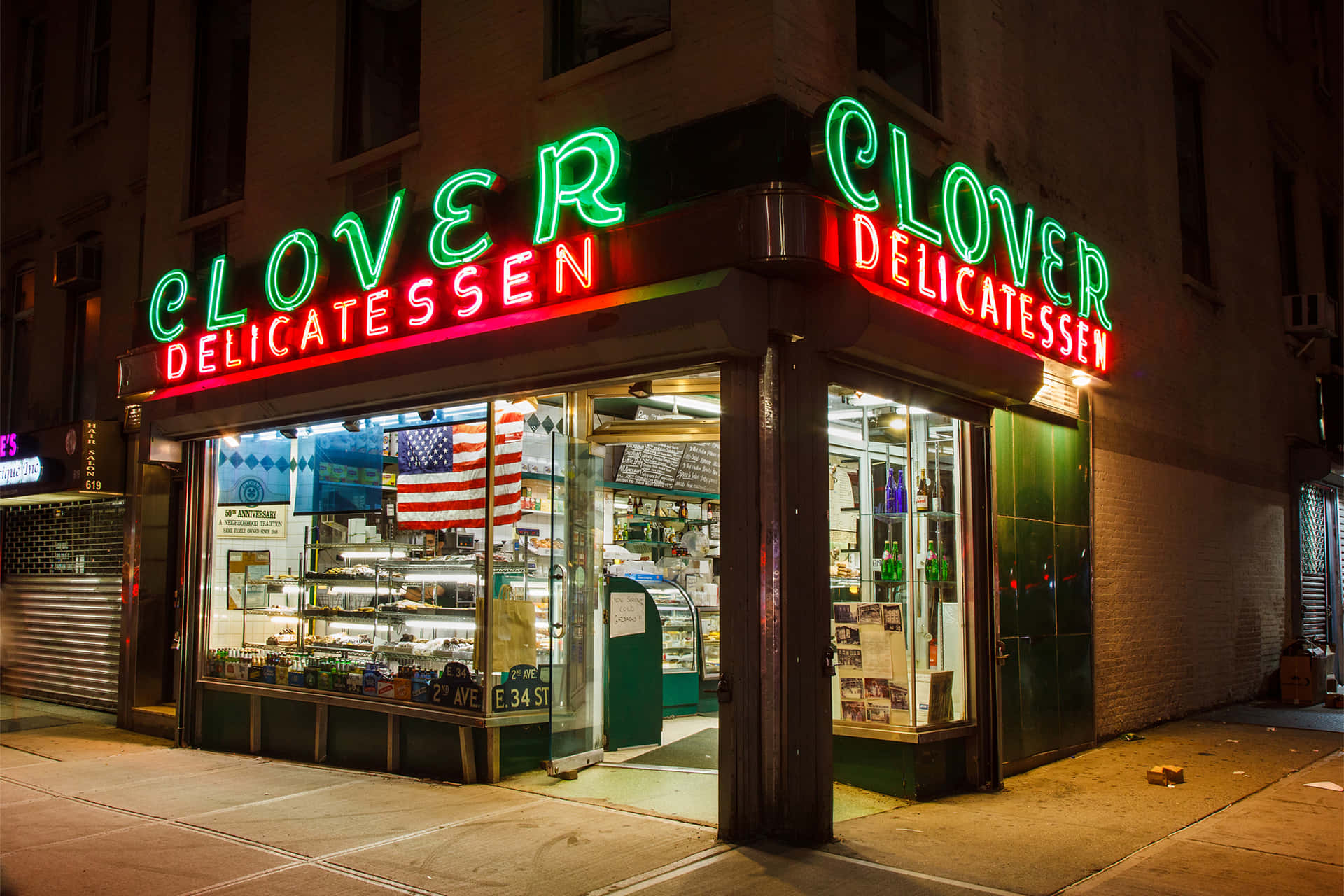 Vintage Clover Delicatessen Neon Bord Achtergrond