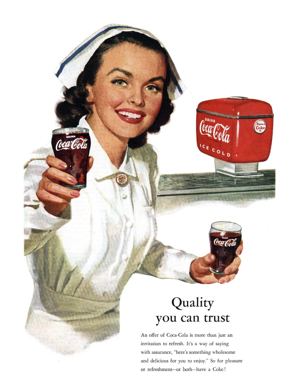 Vintage Coca Cola Ad Smiling Woman Serving Soda Wallpaper