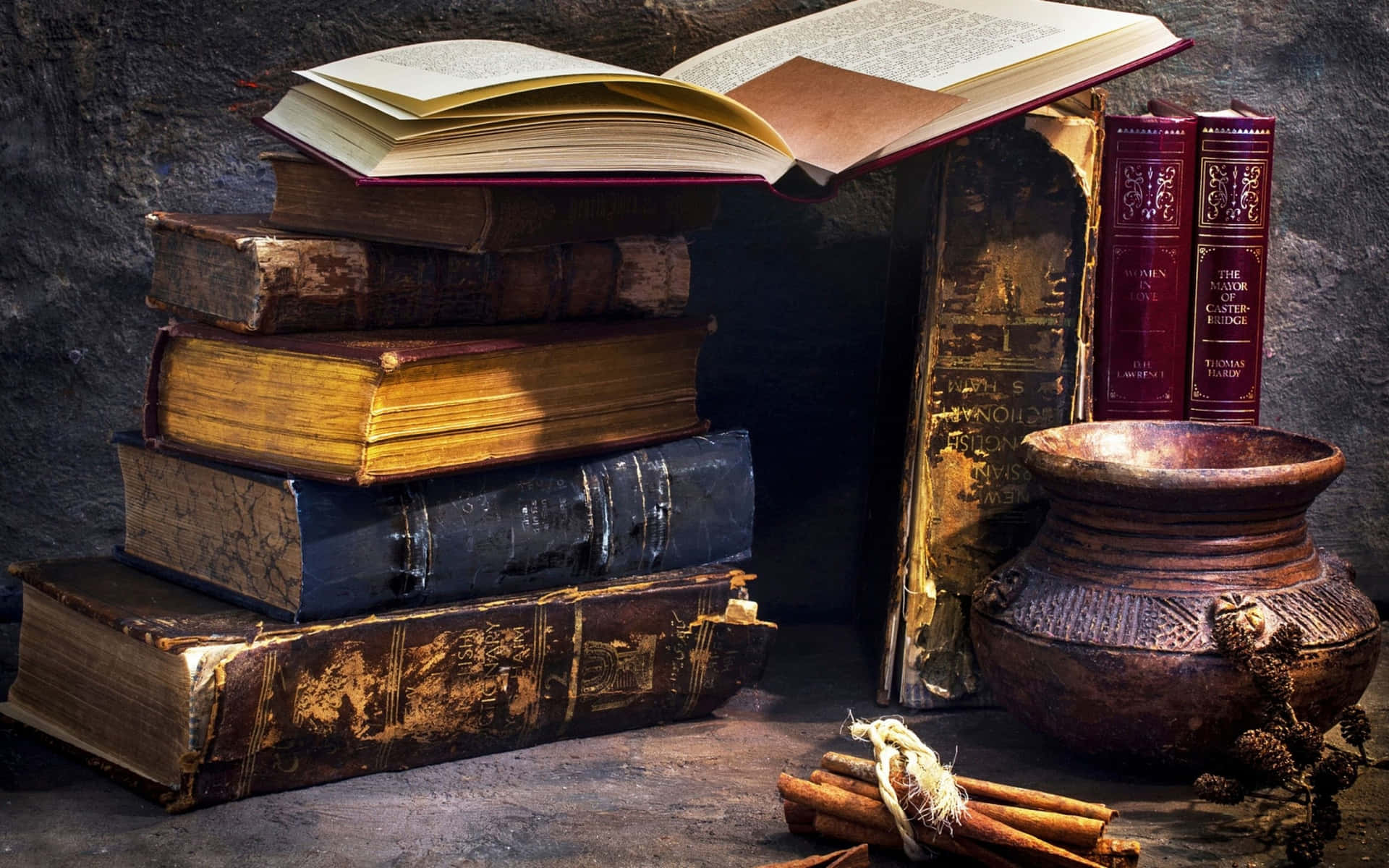 Vintage Collection Of Antique Books Wallpaper