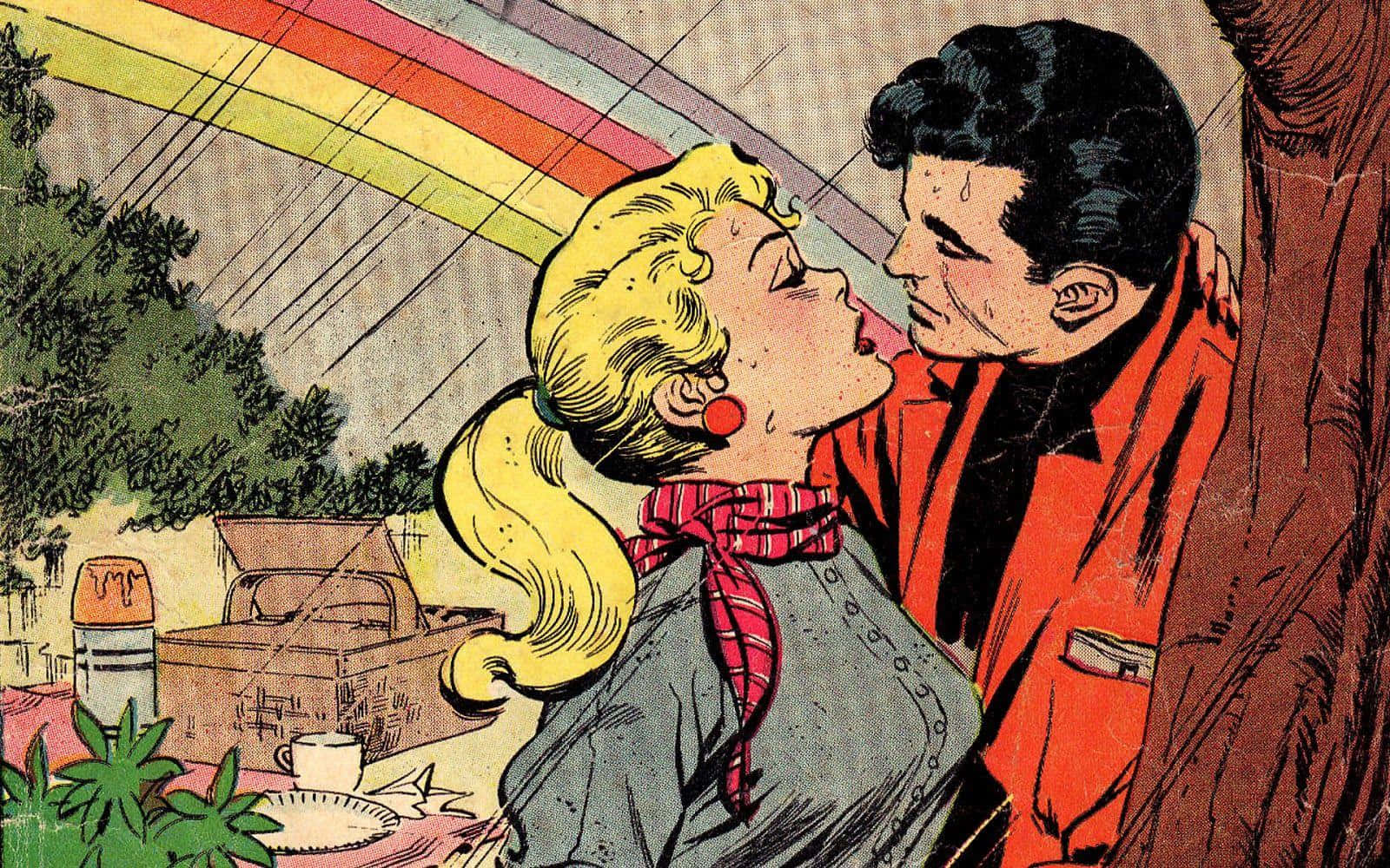 Vintage Comic Kiss Rainbow Wallpaper