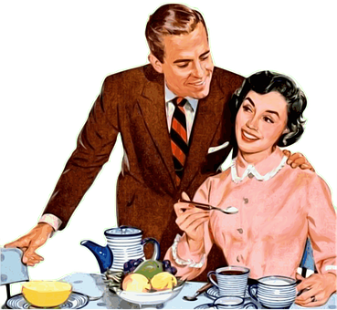 Vintage Couple Breakfast Illustration PNG