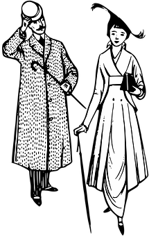 Vintage Couple Walking Illustration PNG