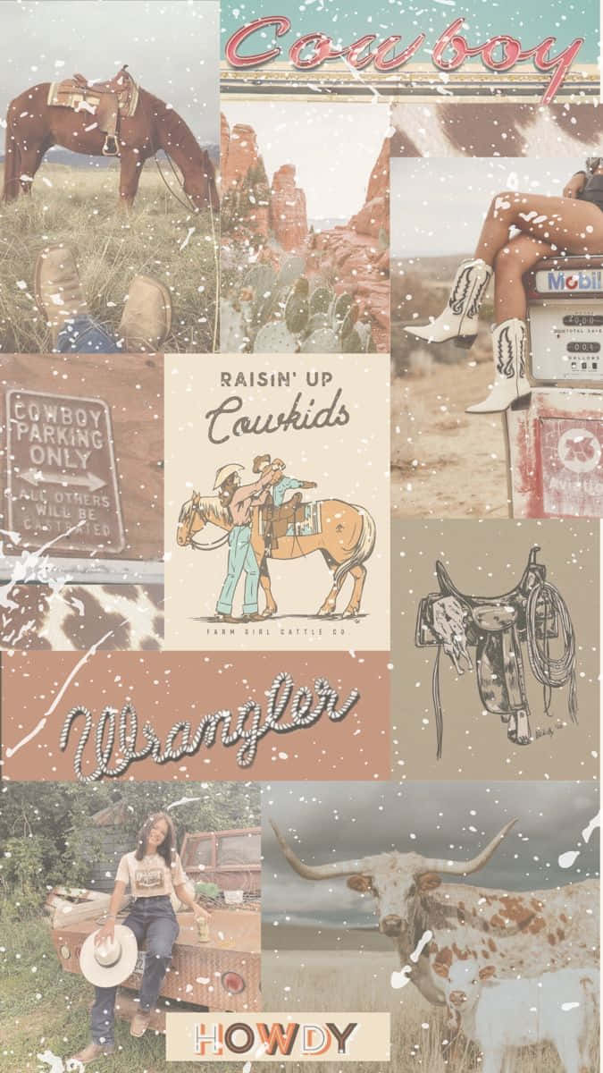 Vintage Cowboy Esthetiek Collage Achtergrond