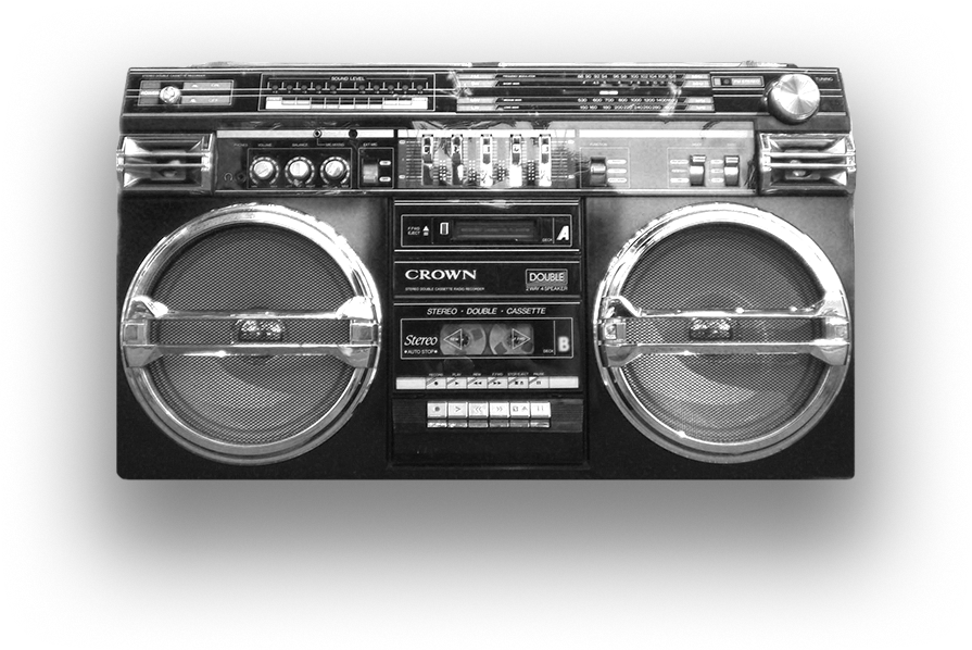 Vintage Crown Boombox Blackand White PNG