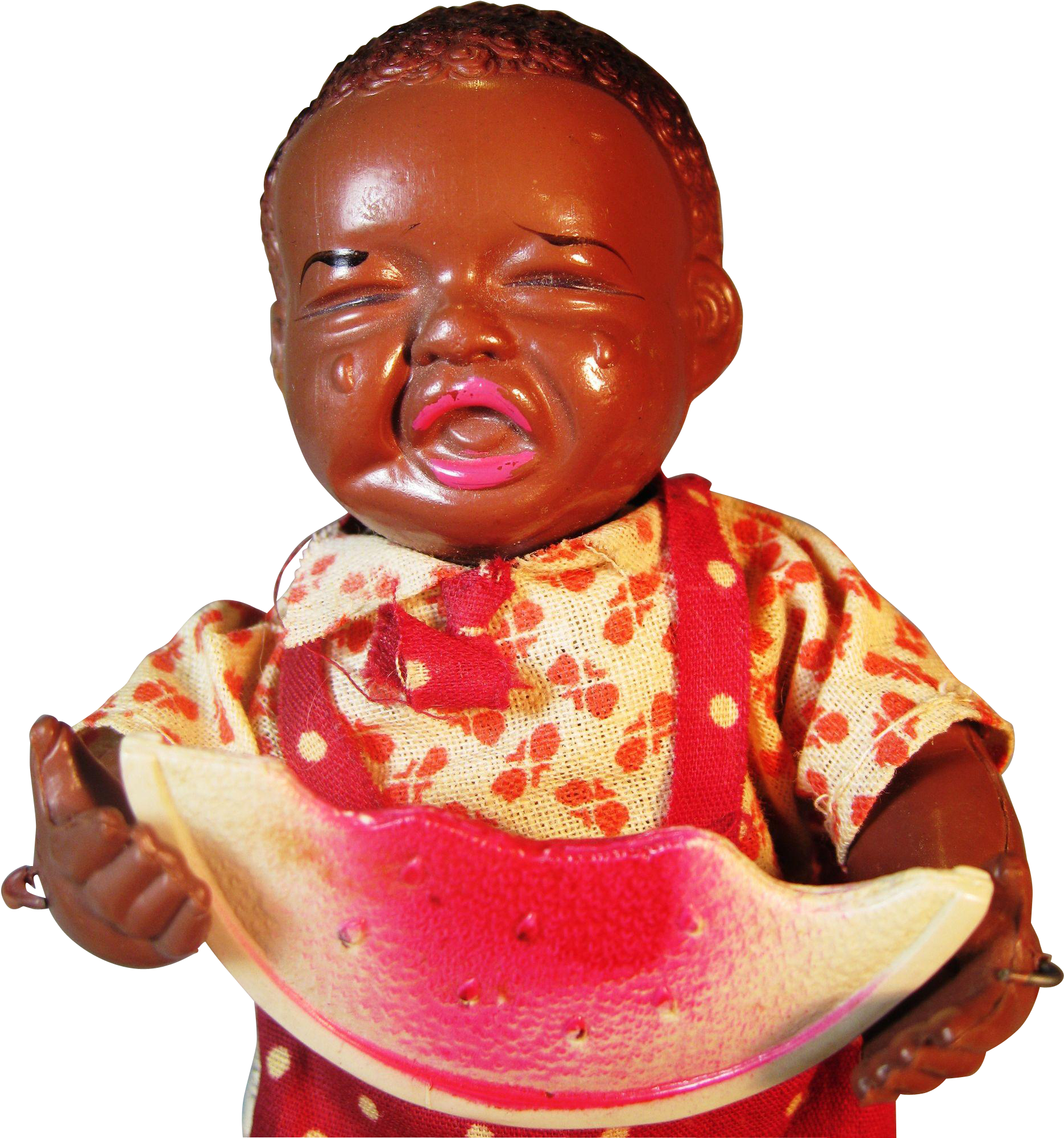 Vintage Crying Doll With Watermelon Slice PNG