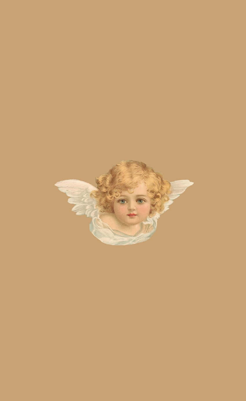 Vintage Curly Haired Angel Illustration Wallpaper