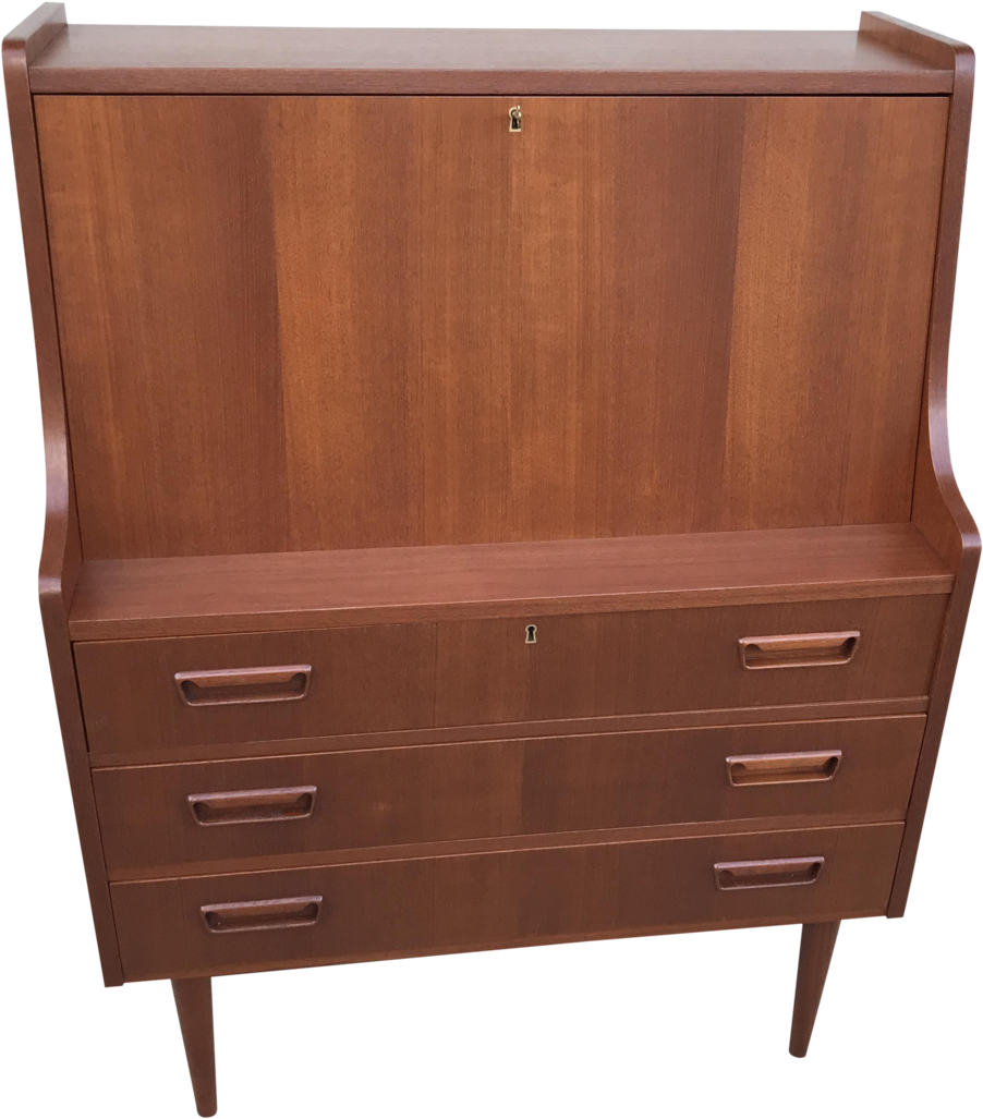 Vintage Danish Teak Secretary Desk PNG