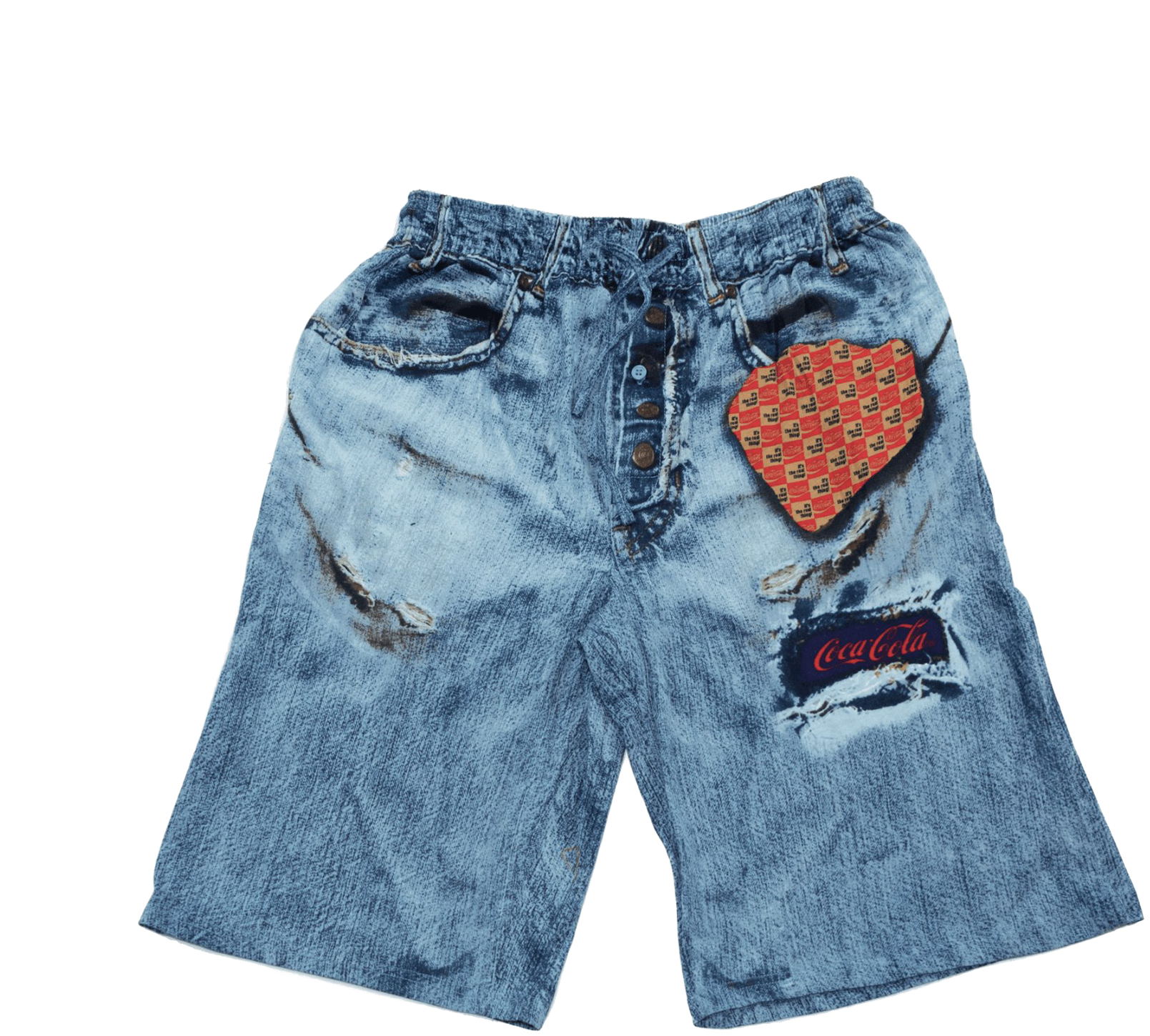 Vintage Denim Bermuda Shortswith Patches PNG