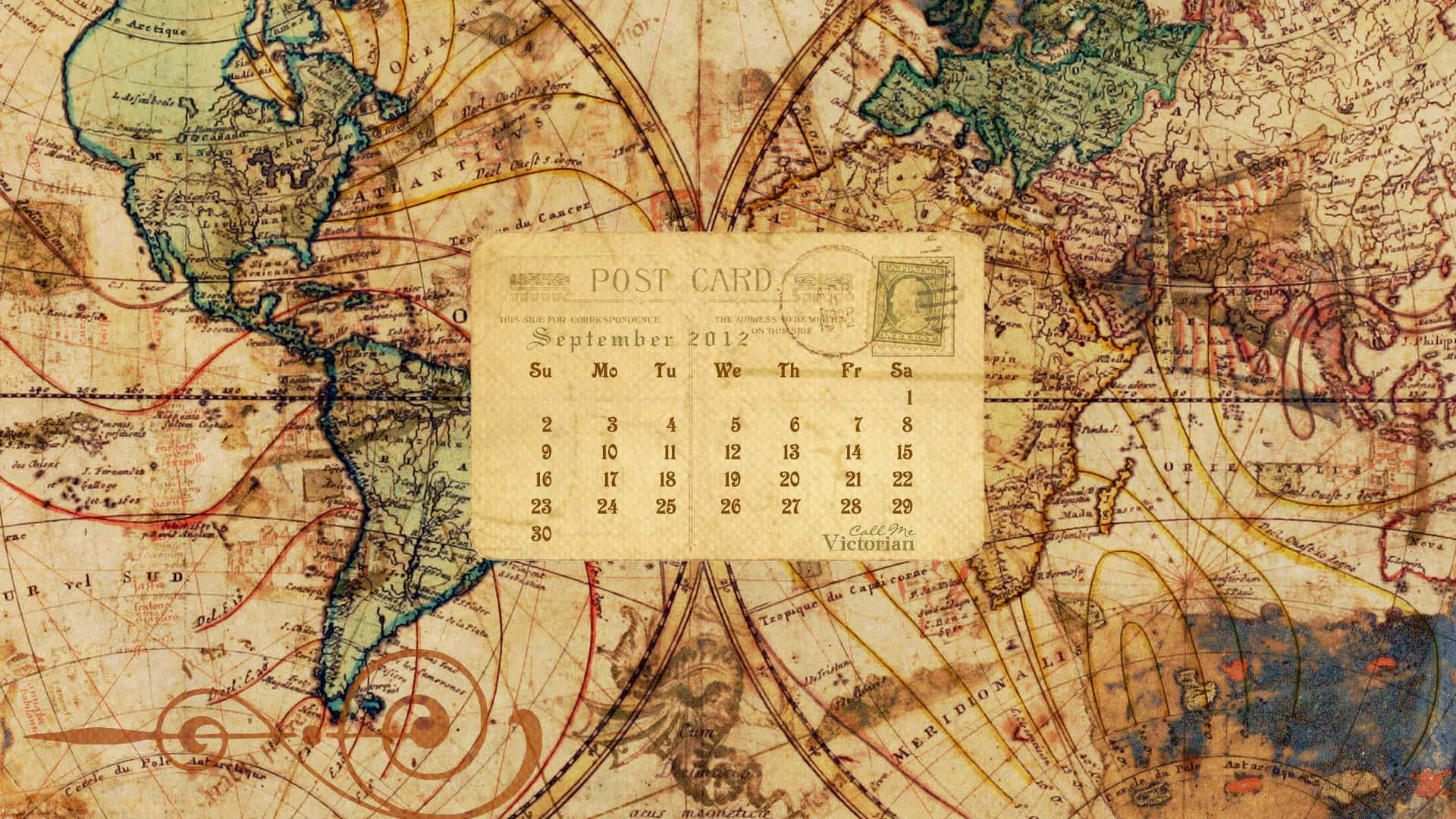 Calendáriode Cartão Postal Vintage Para Desktop Papel de Parede