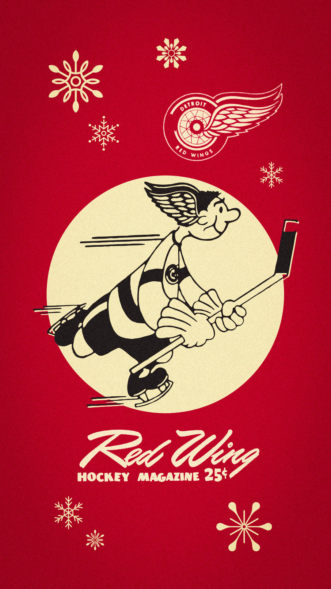 Wallpaper: Vintage Detroit Red Wings Hockey Kunst Væg Tapet. Wallpaper