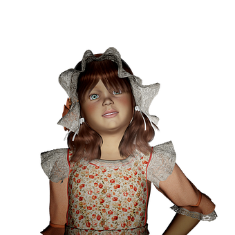 Vintage Doll Like Girl Portrait PNG