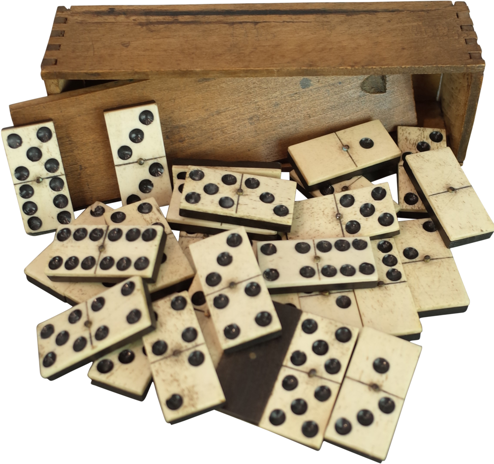 Vintage Dominoes Spilled From Box PNG