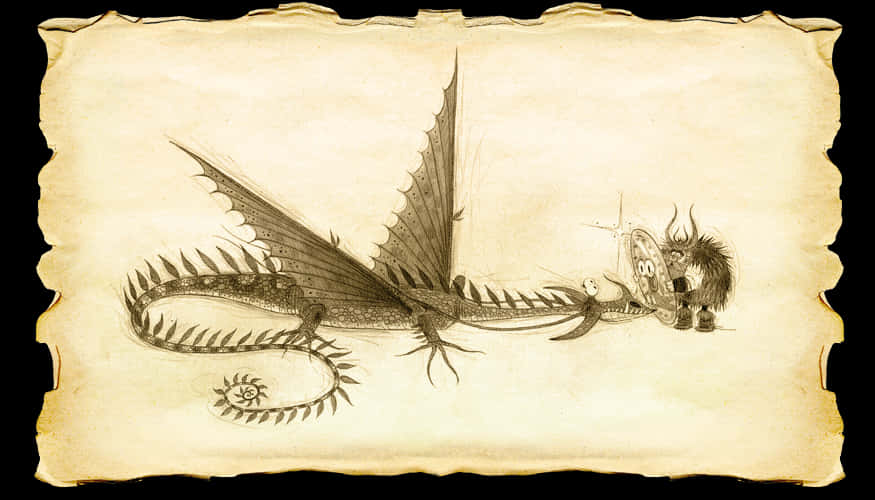 Vintage Dragon Sketch Artwork PNG