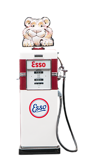 Vintage Esso Gas Pumpwith Tiger Mascot PNG