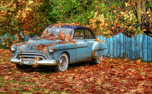 Capture the beauty of fall with this stunning vintage landscape. Wallpaper