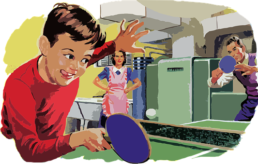 Vintage Family Playing Table Tennis PNG