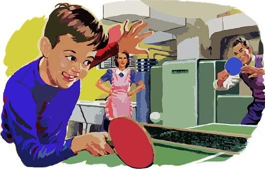 Vintage Family Playing Table Tennis PNG