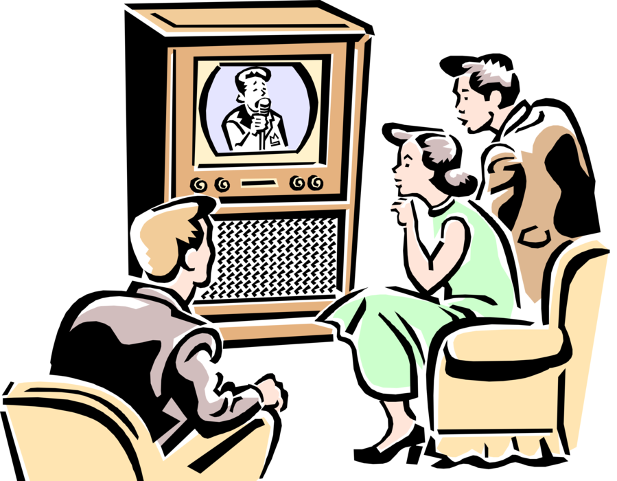 Vintage Family Watching Television PNG