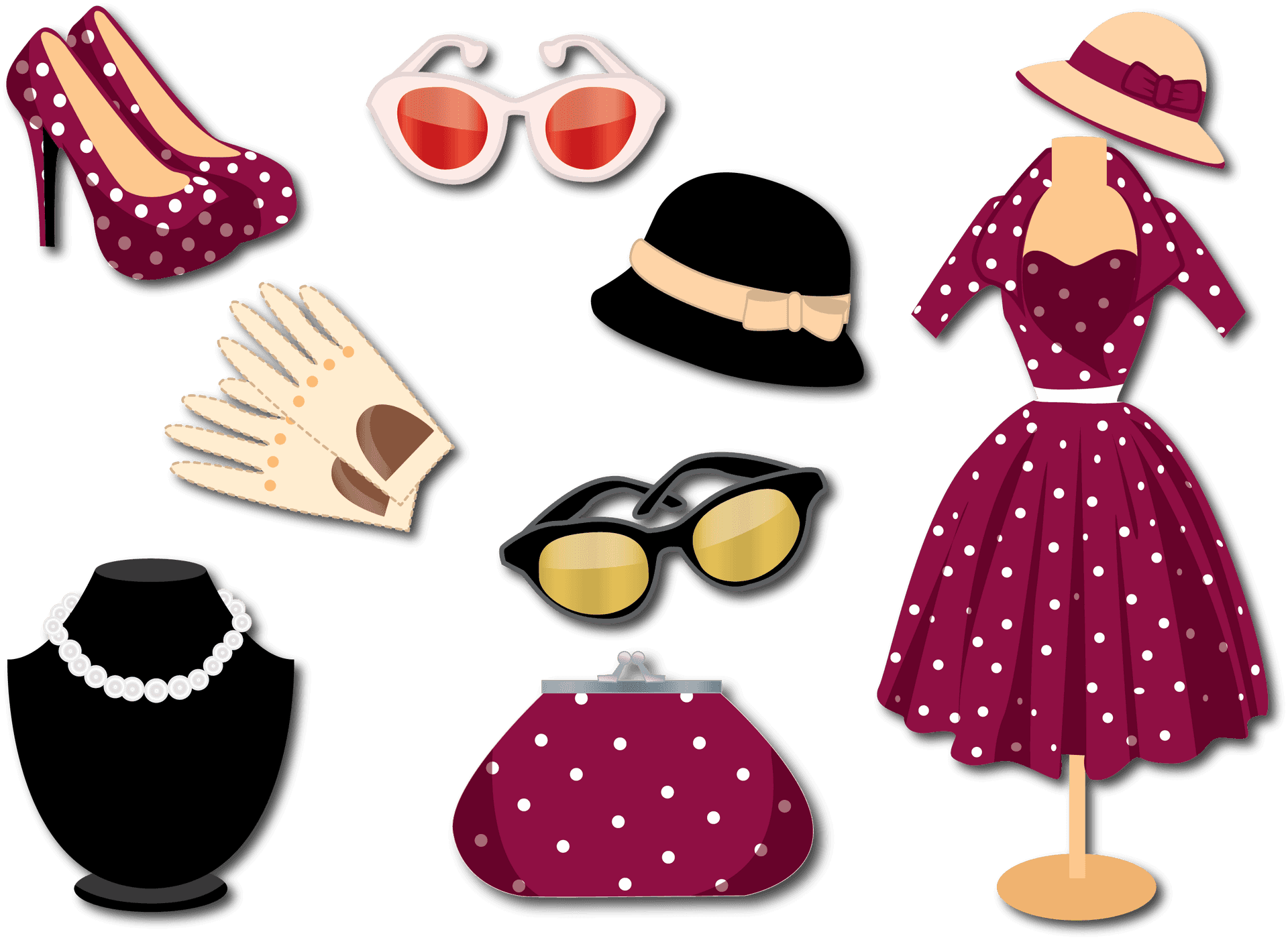 Vintage Fashion Accessoriesand Dress PNG