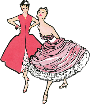Vintage Fashion Illustration Two Women PNG