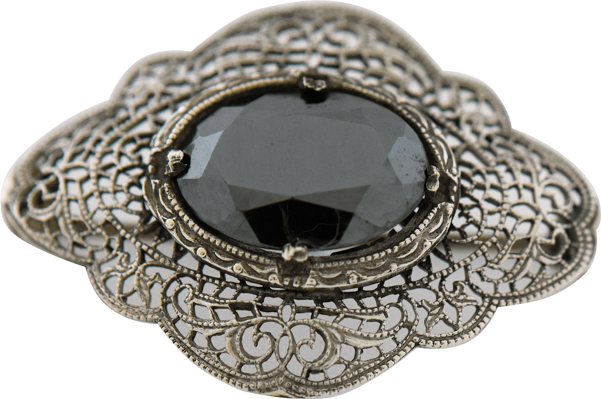 Vintage Filigree Broochwith Black Gemstone PNG