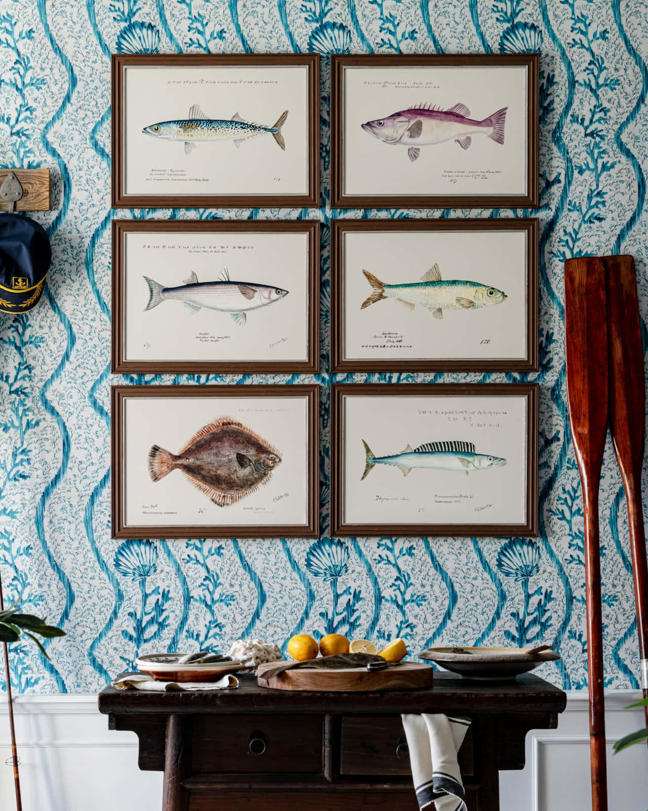 Vintage Fish Illustrations Interior Decor Wallpaper