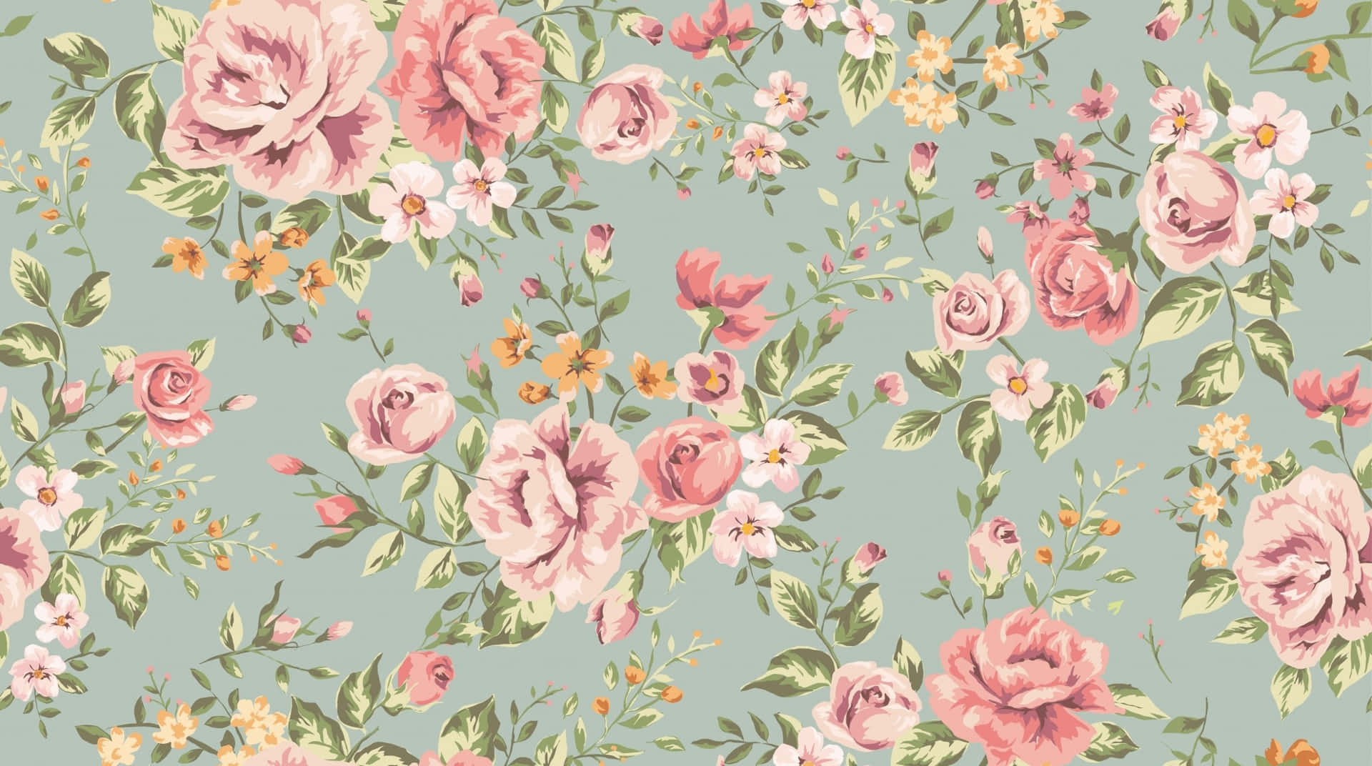 A Pink Floral Pattern On A Blue Background