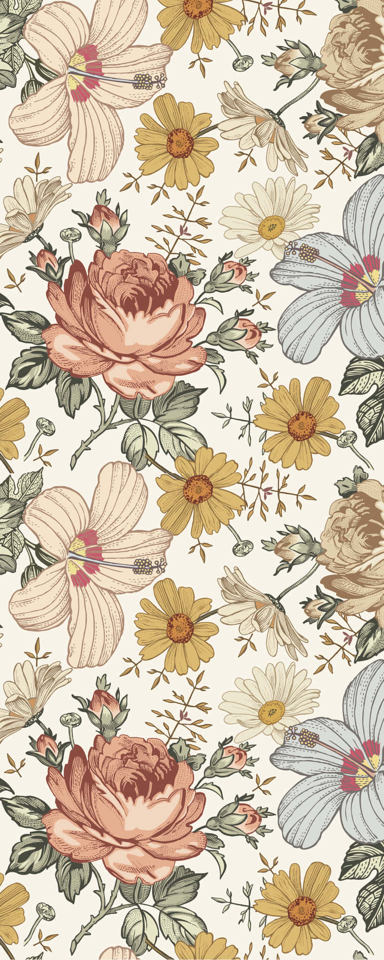 A Floral Pattern With A Lot Of Flowers