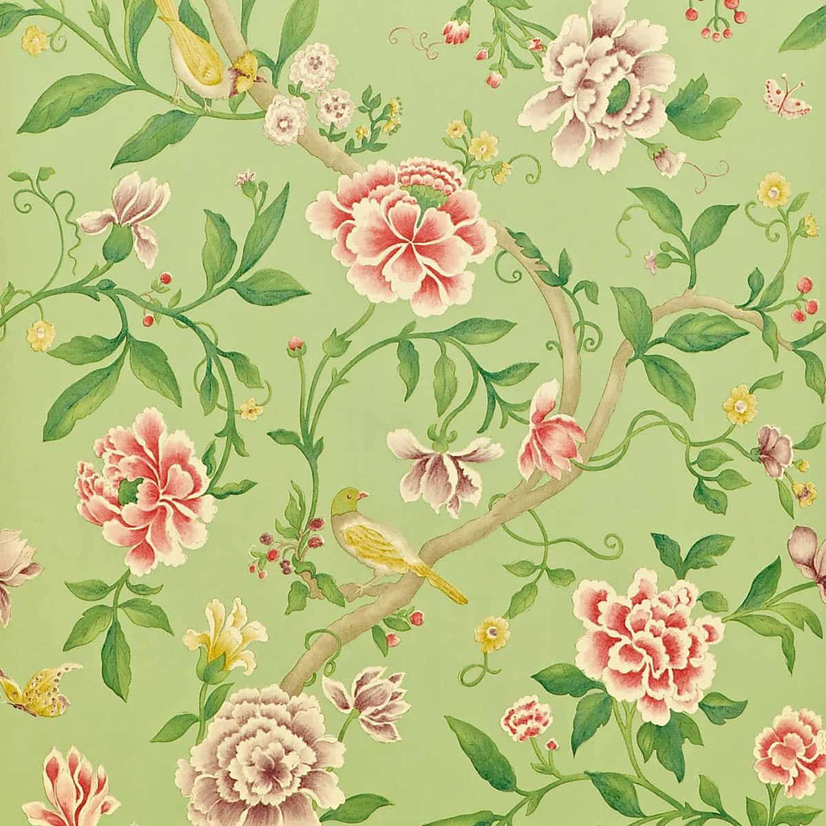 Vintage Floral Bird Pattern Wallpaper