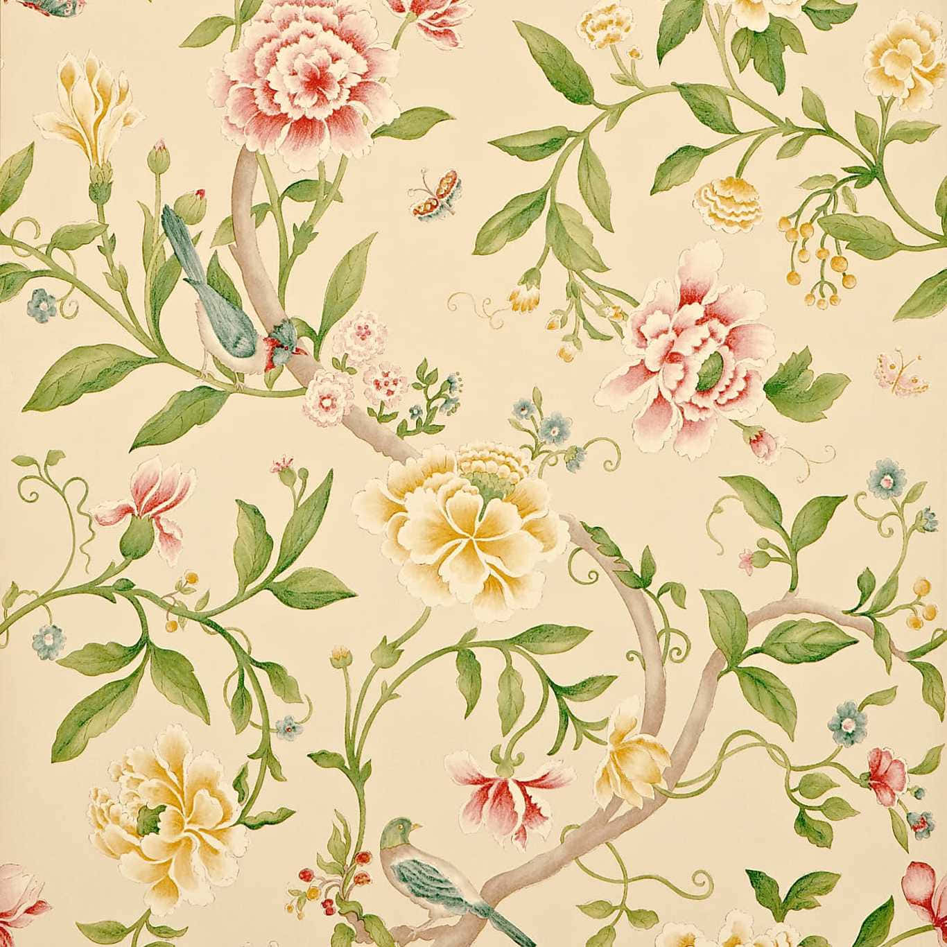Vintage Floral Bird Pattern Wallpaper