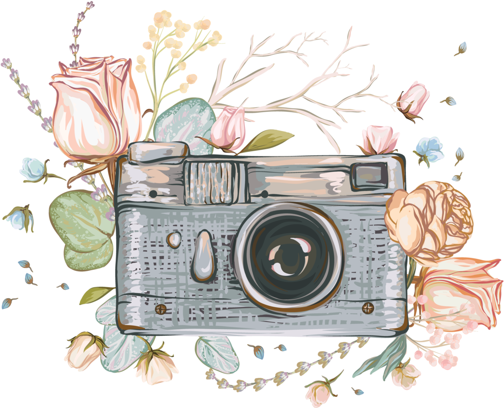 Vintage Floral Camera Illustration PNG
