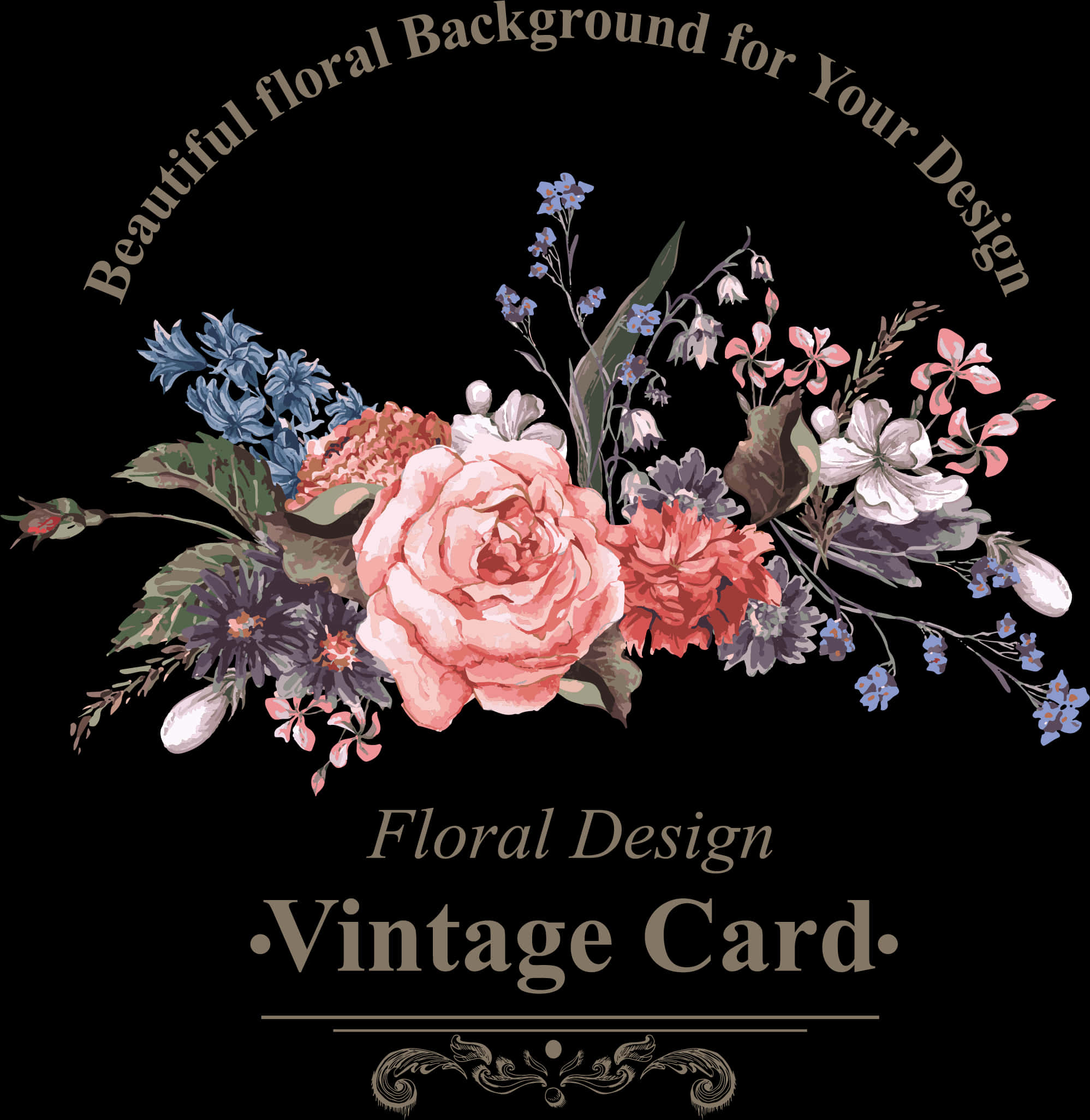 Vintage Floral Design Card Vector PNG