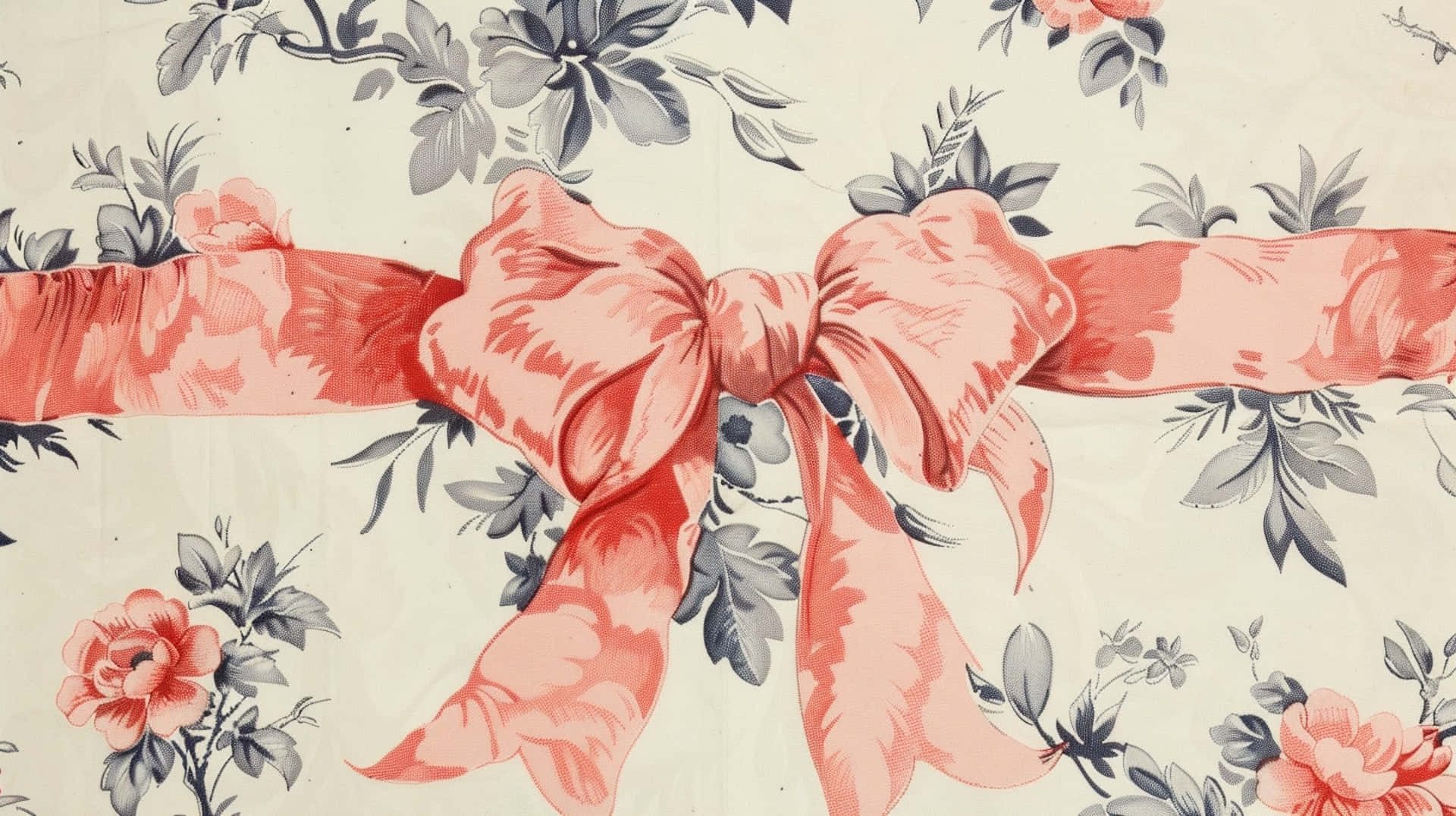 Vintage Floral Fabricwith Coral Bow Wallpaper